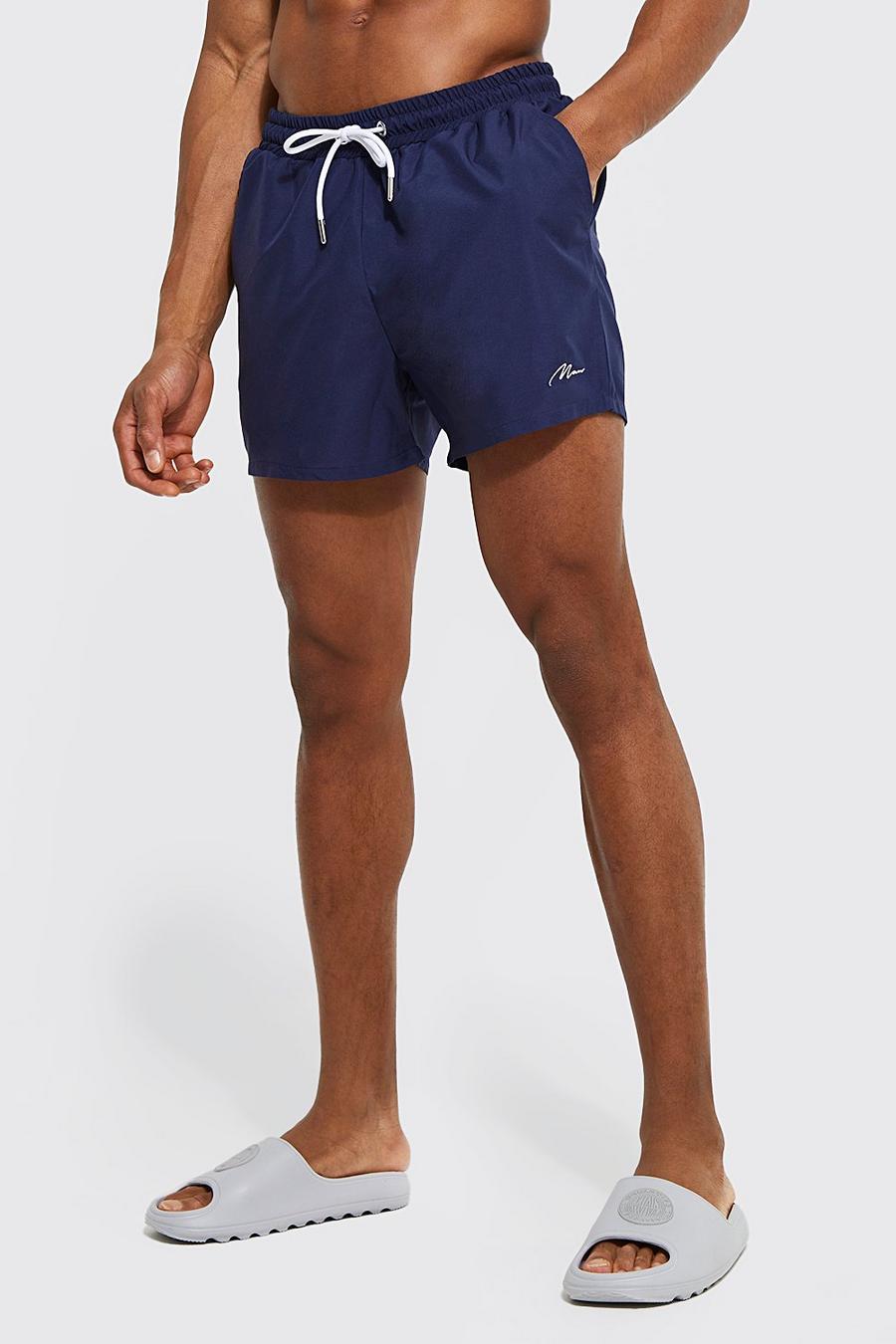 Navy Man Signature Mid Length Swim Shorts image number 1