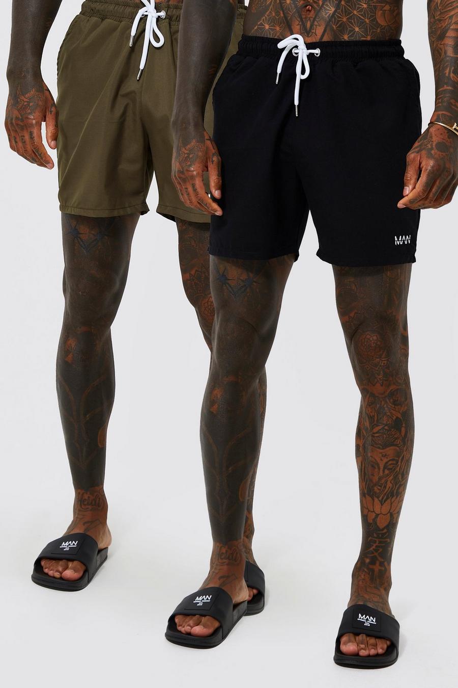 Lot de 2 shorts de bain mi-longs recyclés à inscription - MAN, Multi