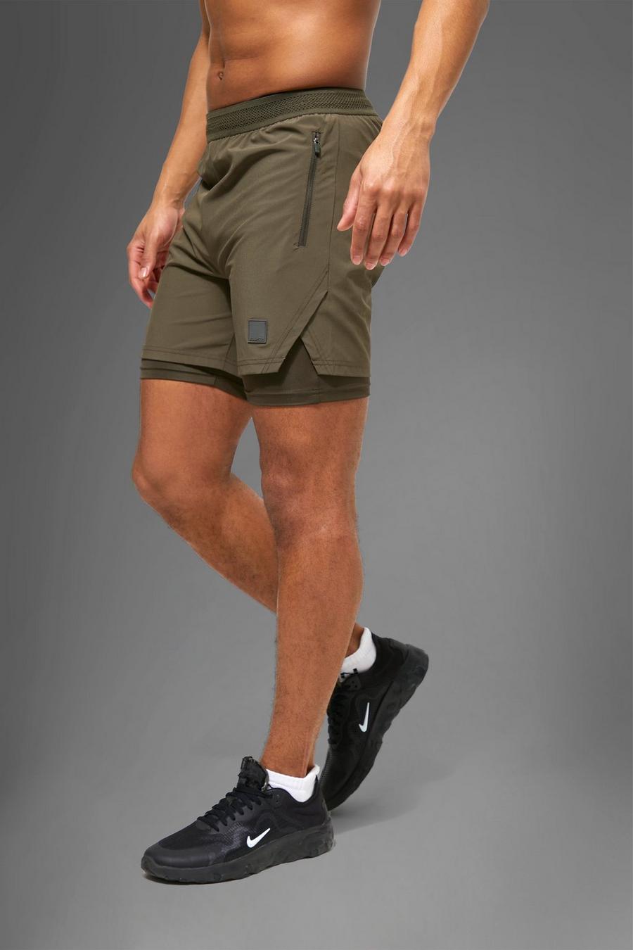 Man Active Performance 2-in-1 Shorts, Khaki kaki