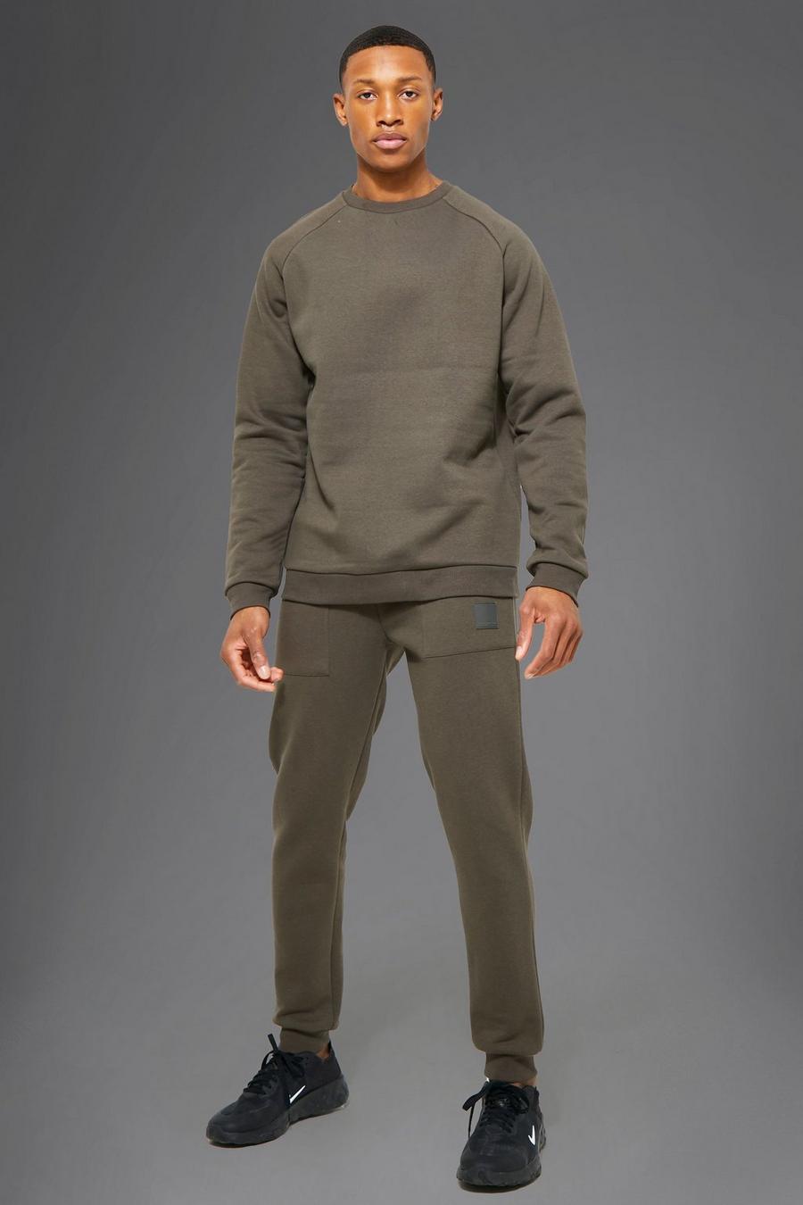 Khaki MAN Active Träningsoverall med sweatshirt image number 1