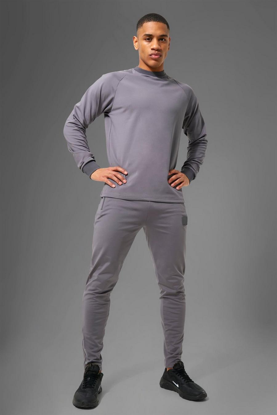 Charcoal grigio חליפת טרנינג סווטשירט לחדר הכושר עם כיתוב Man Active image number 1