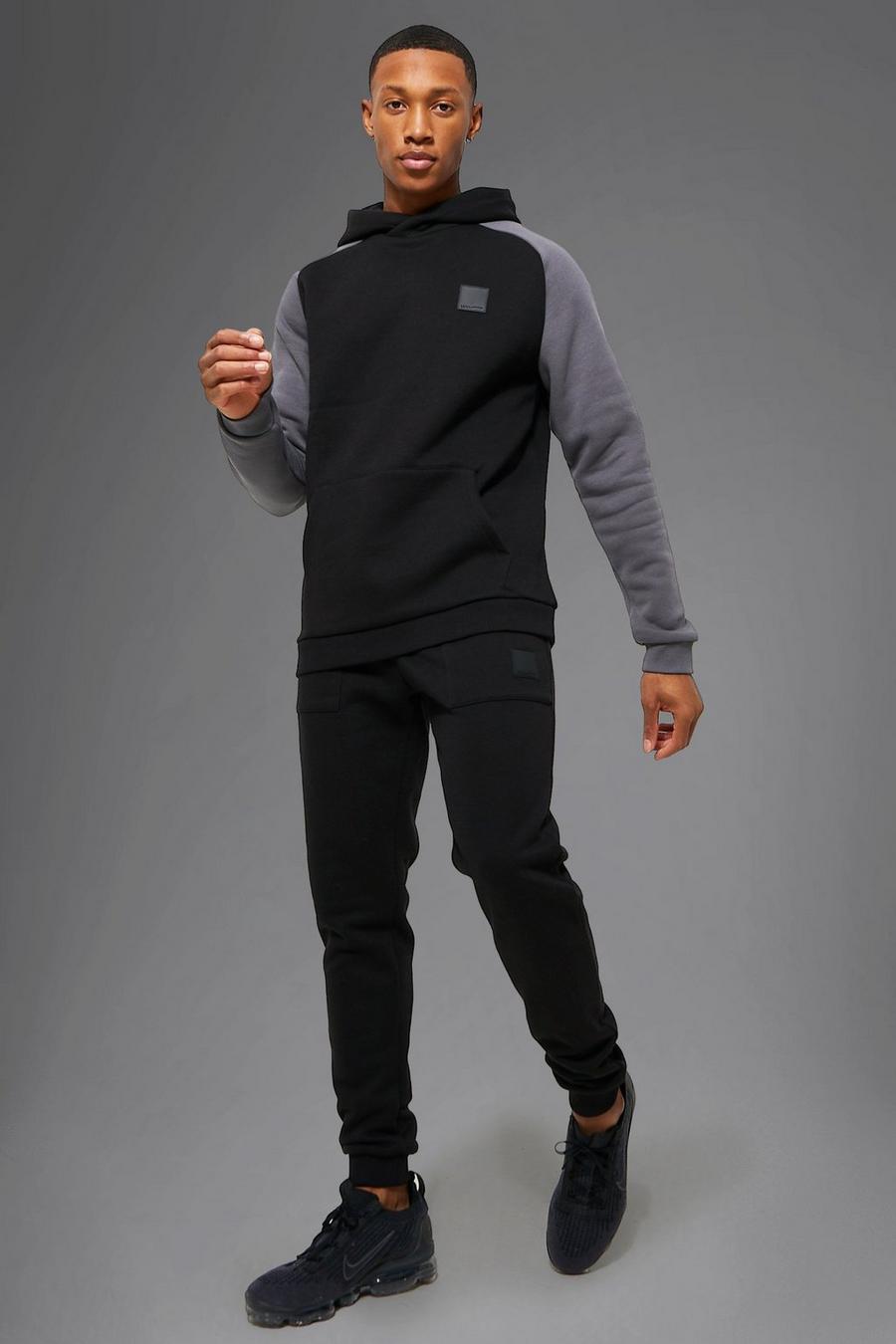 Black Man Active Contrast Hooded Tracksuit