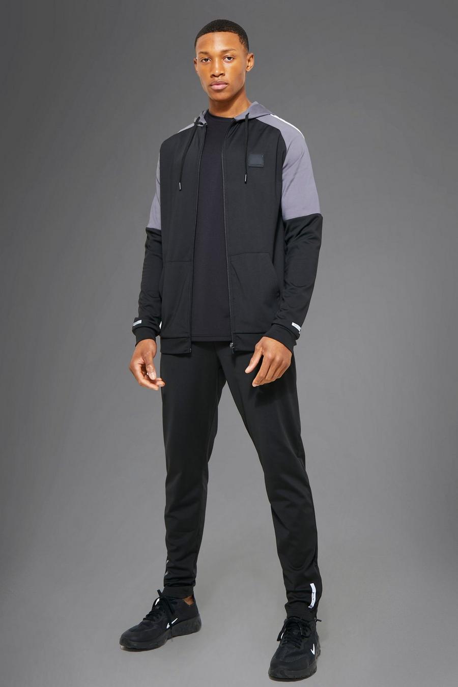 Black Man Active Colour Block Performance Hooded Tr image number 1