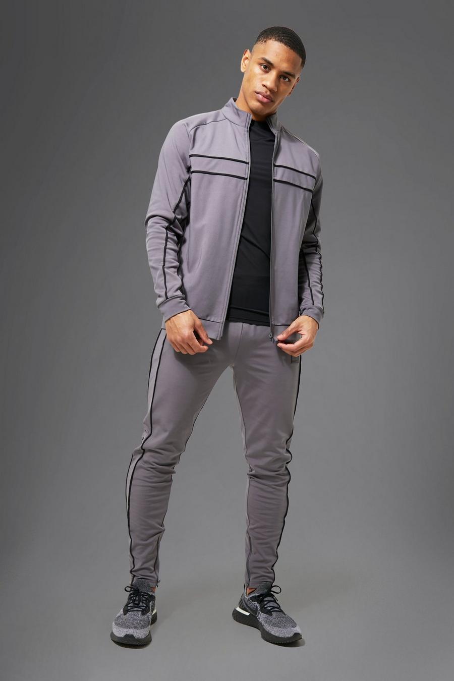 Charcoal Man Active Piping Funnel Neck Tracksuit image number 1