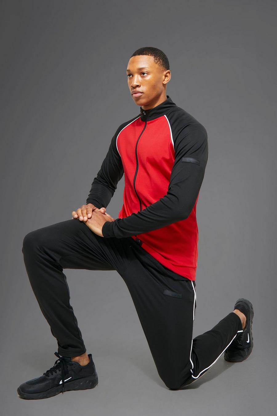Black Man Active Block Piping Funnel Neck Tracksuit