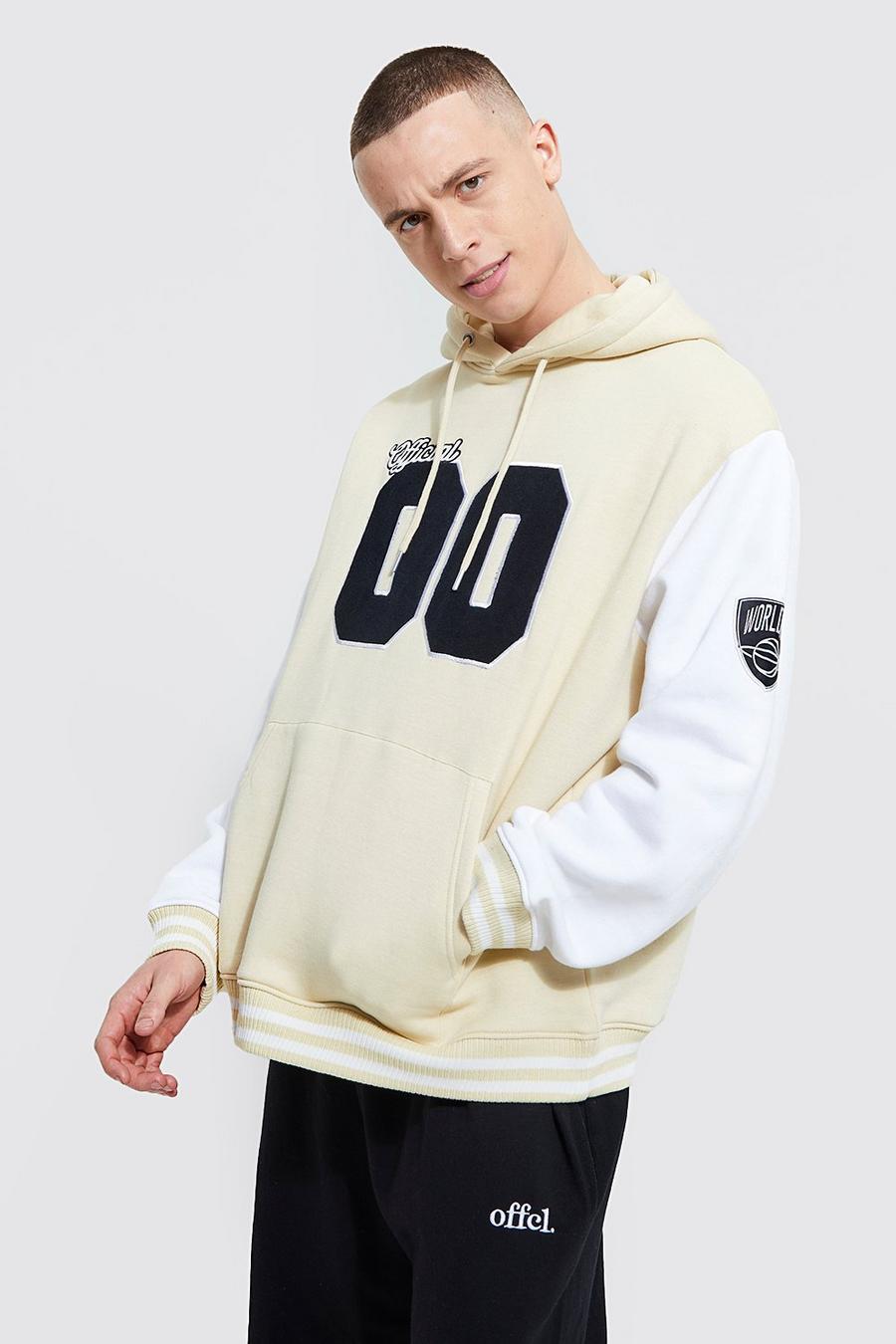Sand Oversized Official Applique Varsity Hoodie image number 1