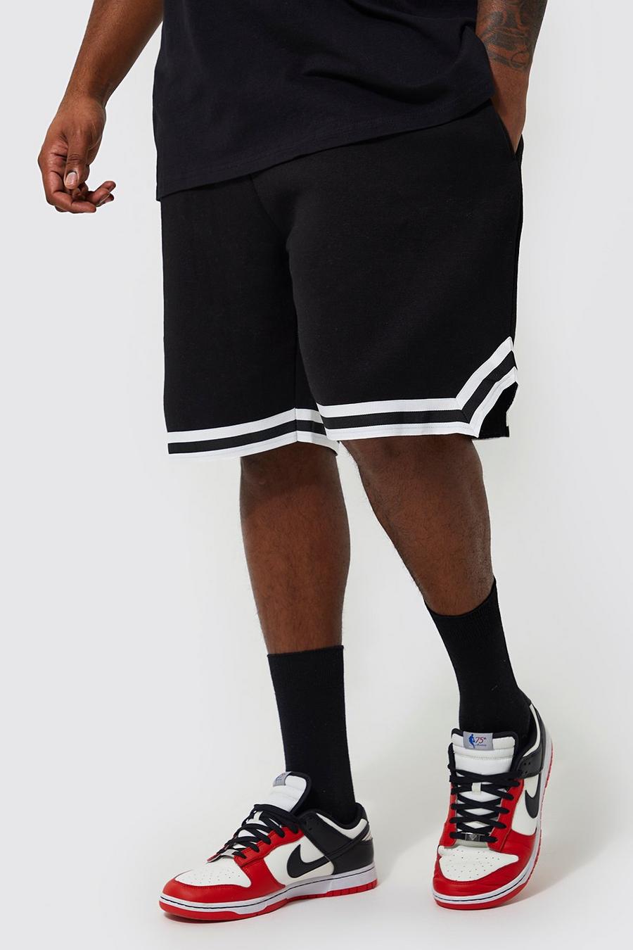 Pantalón corto Plus de baloncesto y tela jersey con cinta, Black nero