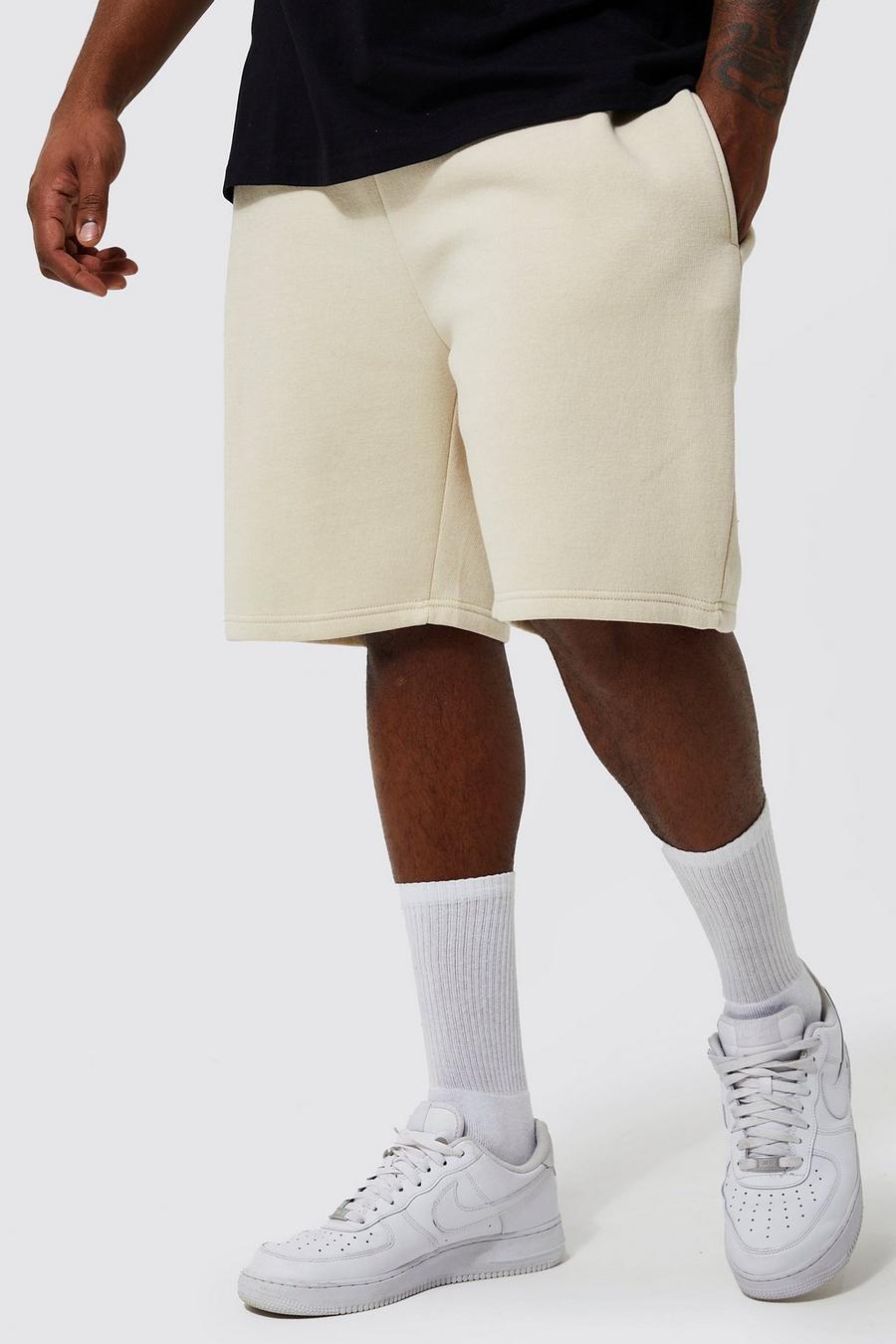 Pantalón corto Plus MAN de tela jersey con cordón elástico, Ecru bianco