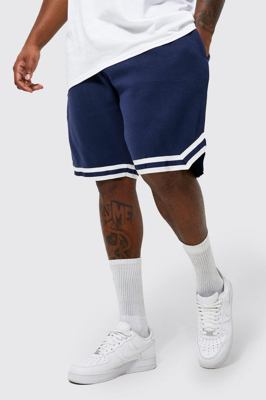 Pantalón corto Plus de baloncesto y tela jersey con cinta, Navy azul marino image number 1