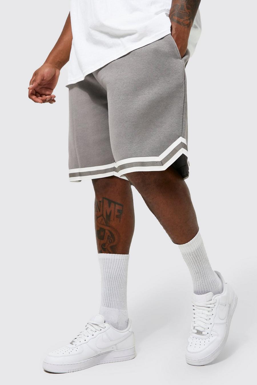 Slate grå Plus -Basketshorts i jersey med kantband image number 1