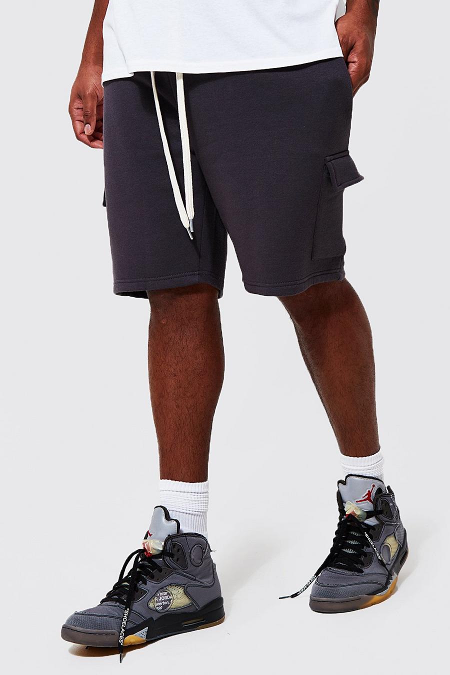 Charcoal grey Plus Cargo Jersey Short With Extended Drawcords