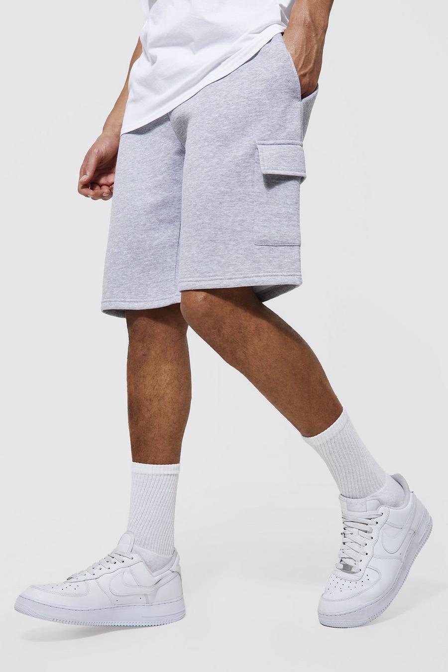 Grey marl Tall Mid Length Jersey Cargo Shorts image number 1