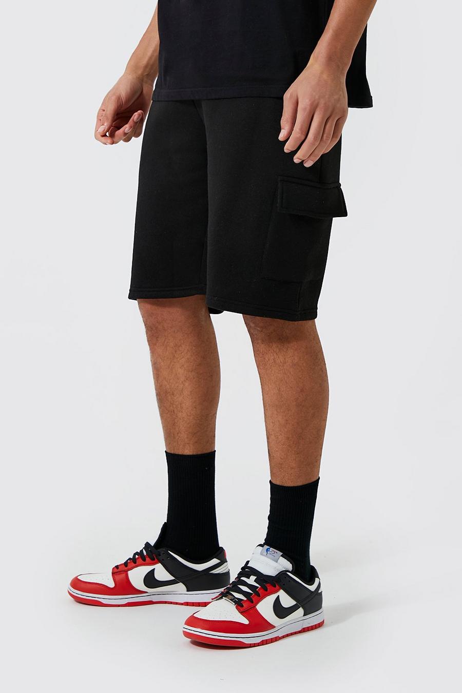 Black Tall Mid Length Jersey Cargo Shorts image number 1