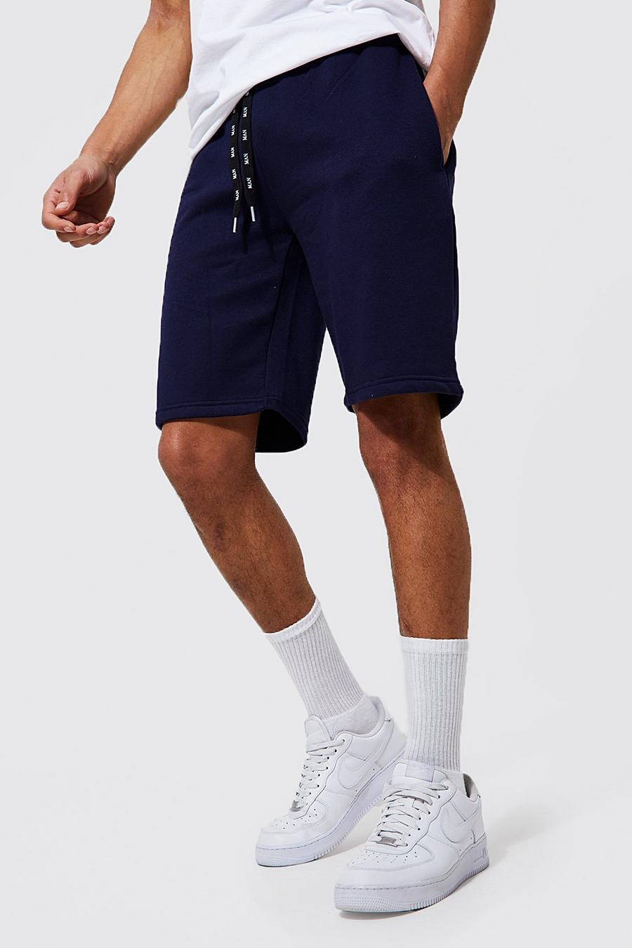 Navy Tall Jersey Knit Shorts With Man Drawcords