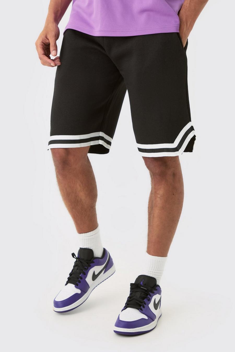 Pantaloncini da basket Tall in jersey con strisce sul fondo, Black nero