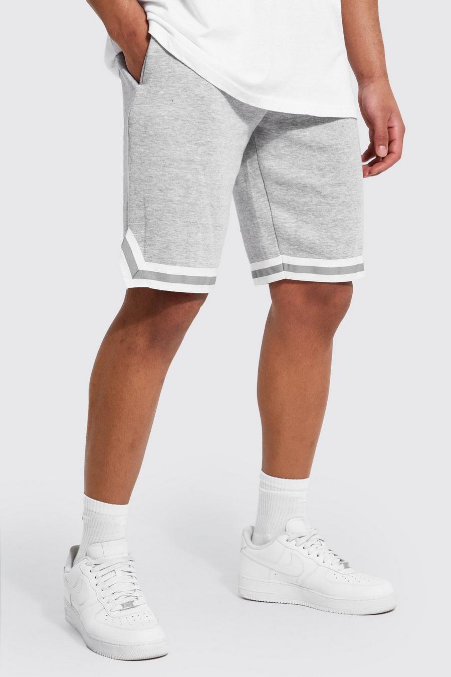 Pantaloncini da basket Tall in jersey con strisce sul fondo, Grey marl grigio