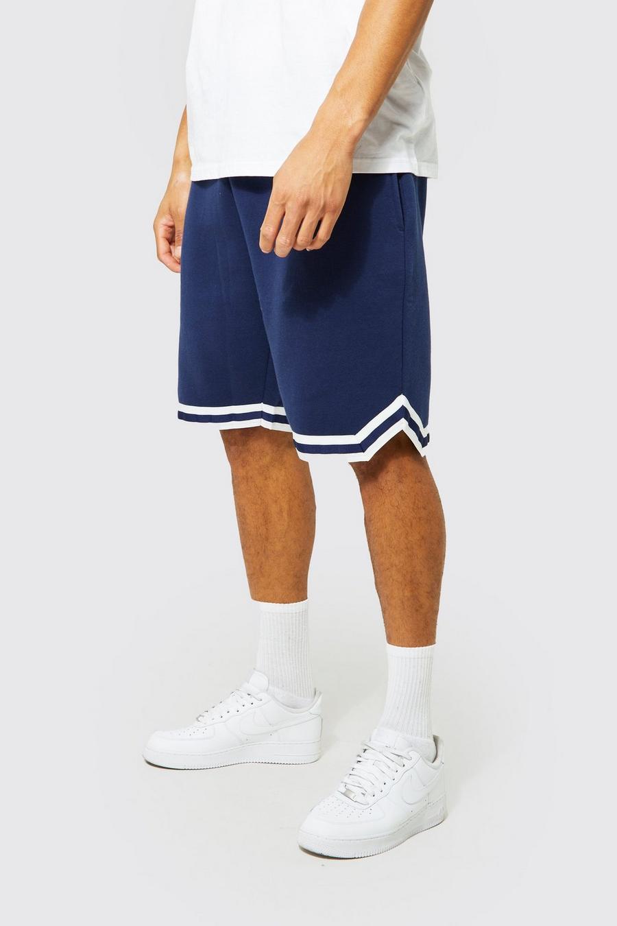 Navy Tall Basketball Jersey Short With Tape image number 1