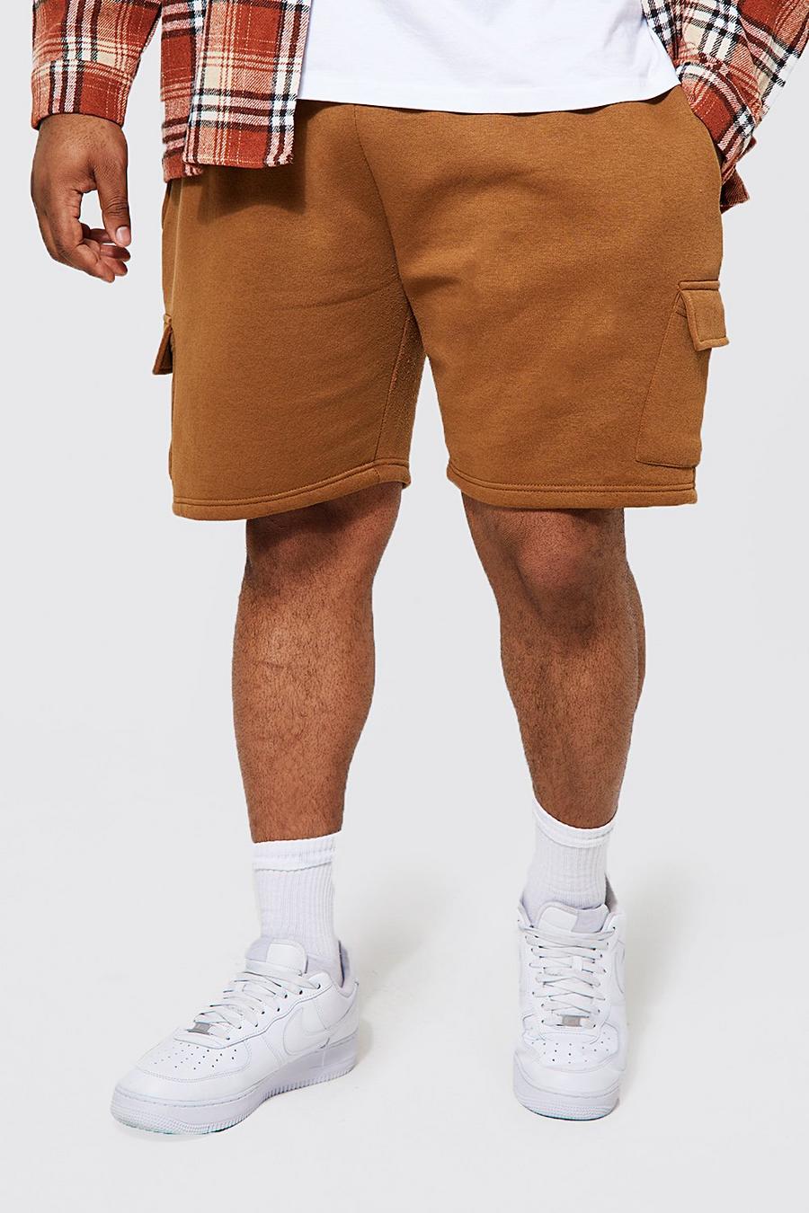 Pantalón corto Plus cargo de tela jersey con cordón elástico, Chocolate marrón