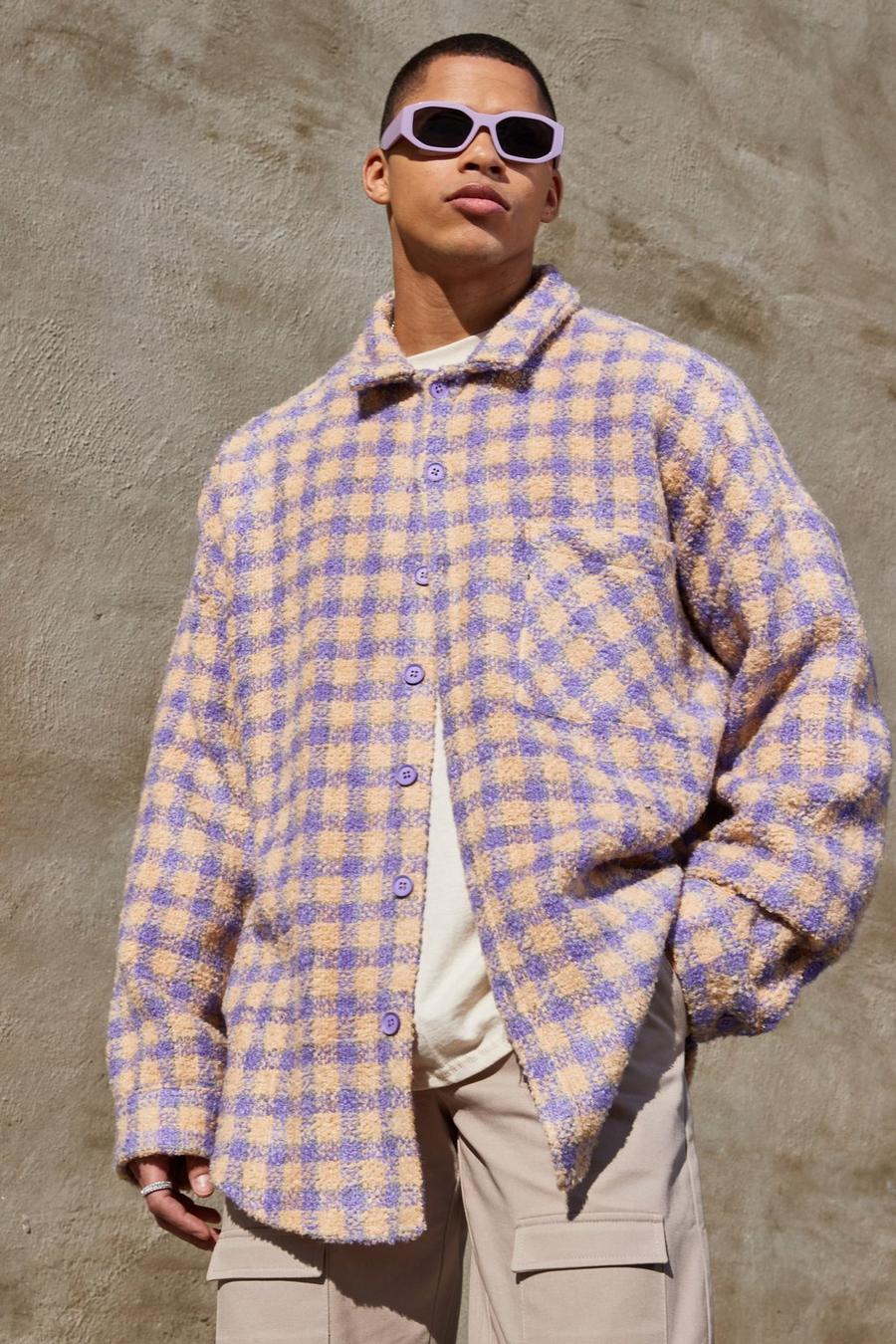 Lilac Heavyweight Textured Oversized Check Overshirt image number 1