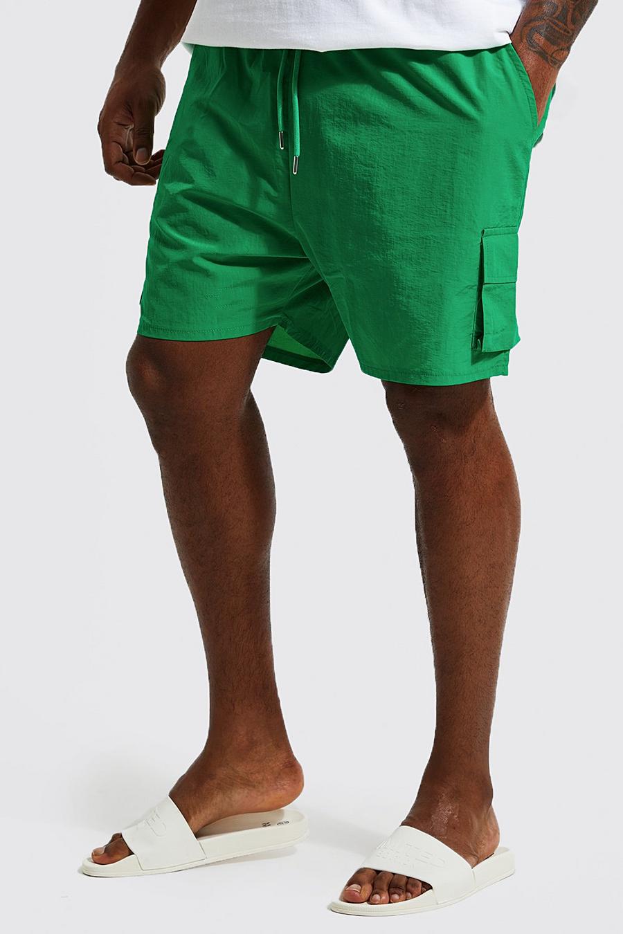 Green grön Plus Crinkle Shell Cargo Swim Short