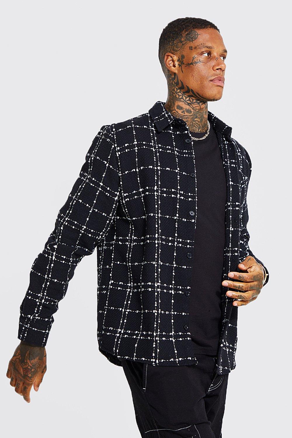 Heavyweight Textured Flannel Shirt Jacket | boohoo USA