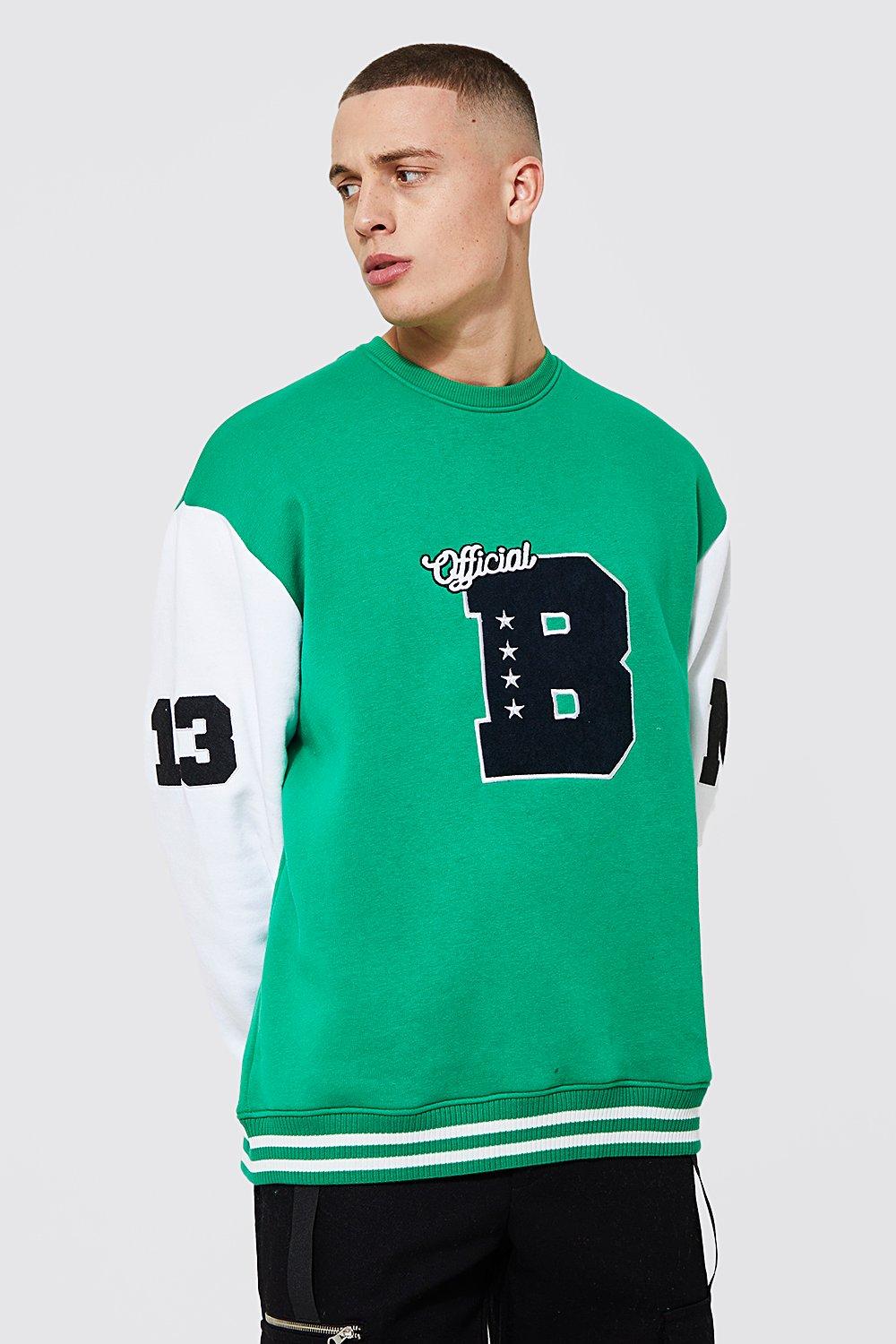 Oversized B Applique Varsity Sweatshirt | Boohoo UK