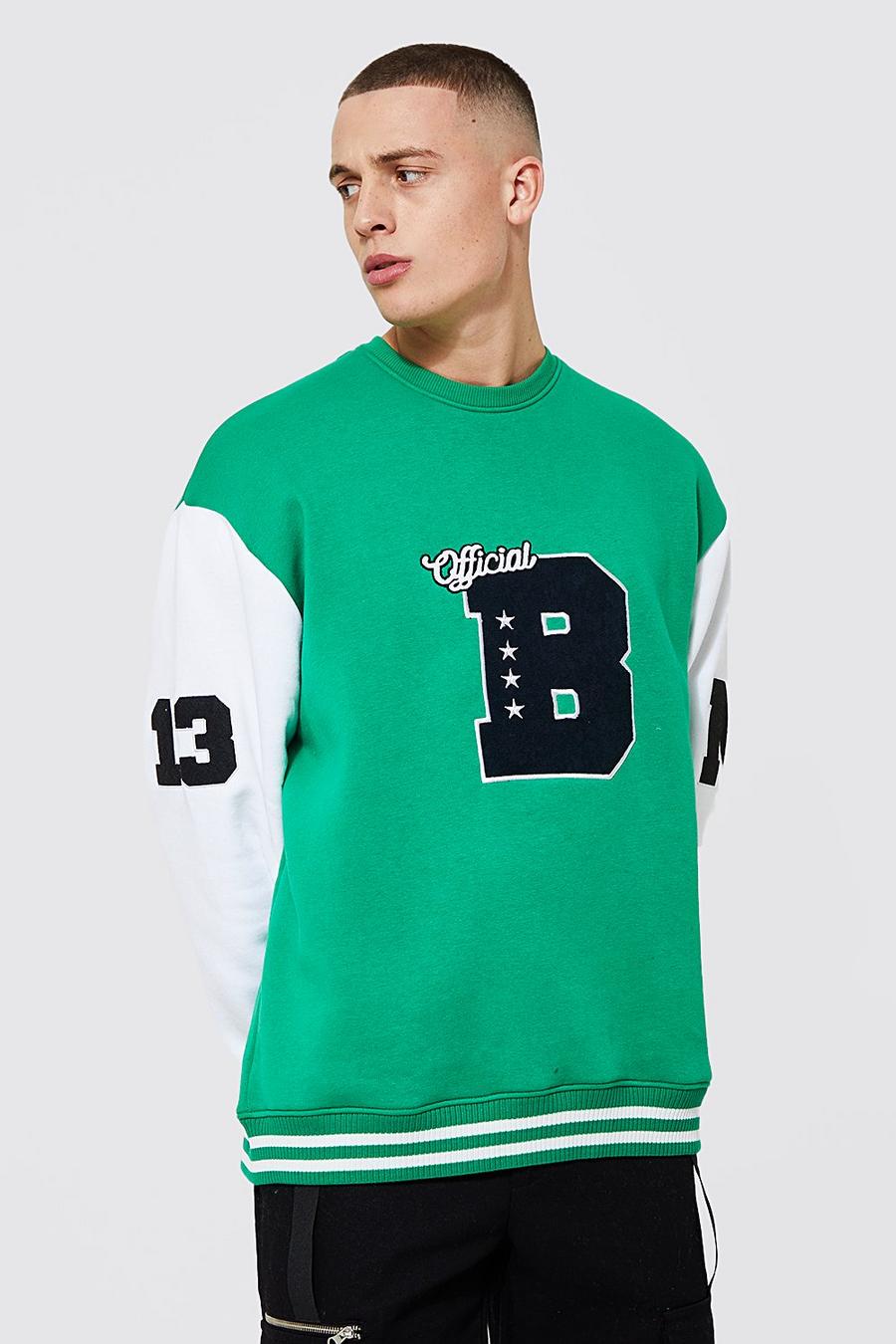 Green Oversized B Applique Varsity Sweatshirt image number 1
