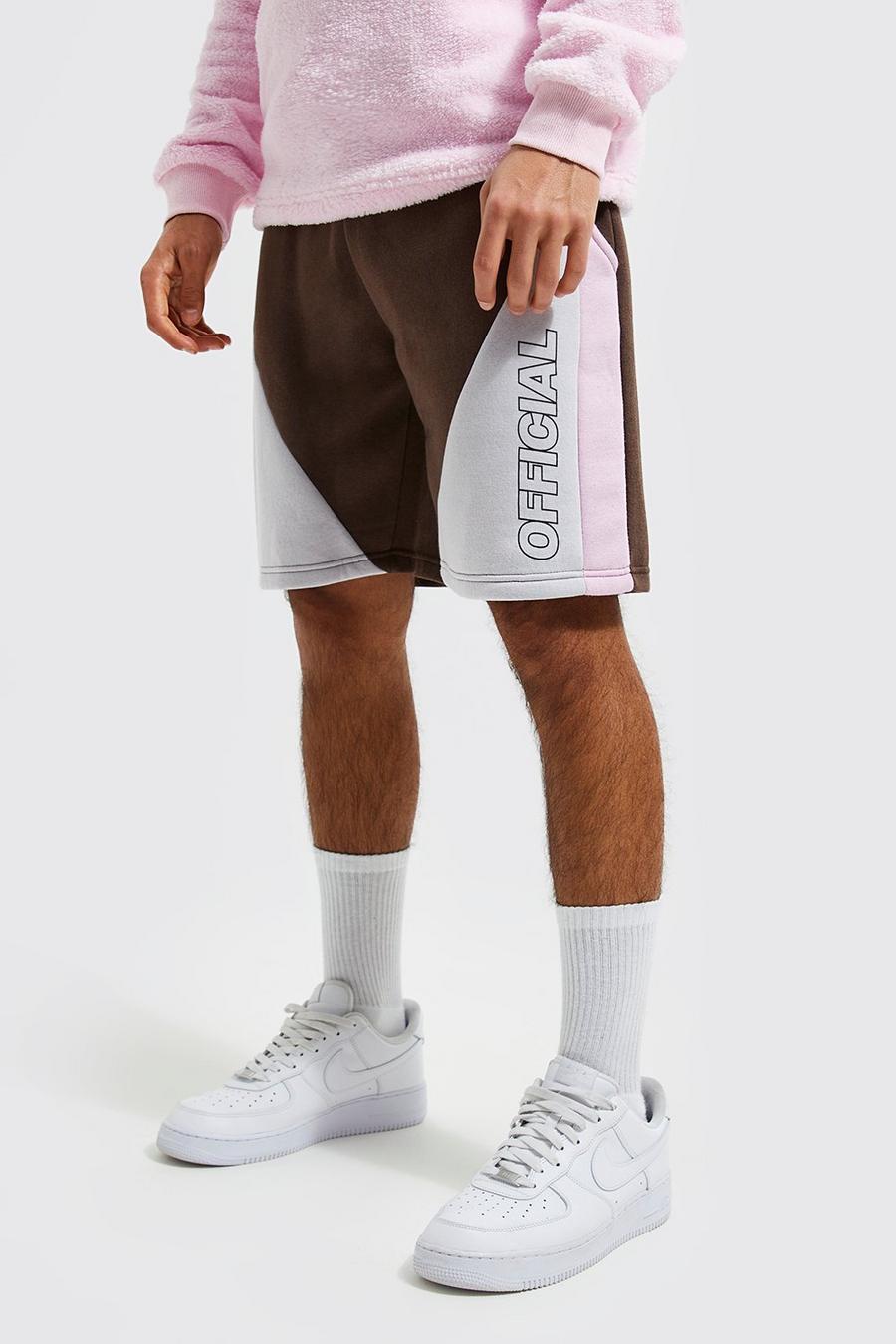Brown Loose Fit Official Colour Block Shorts image number 1