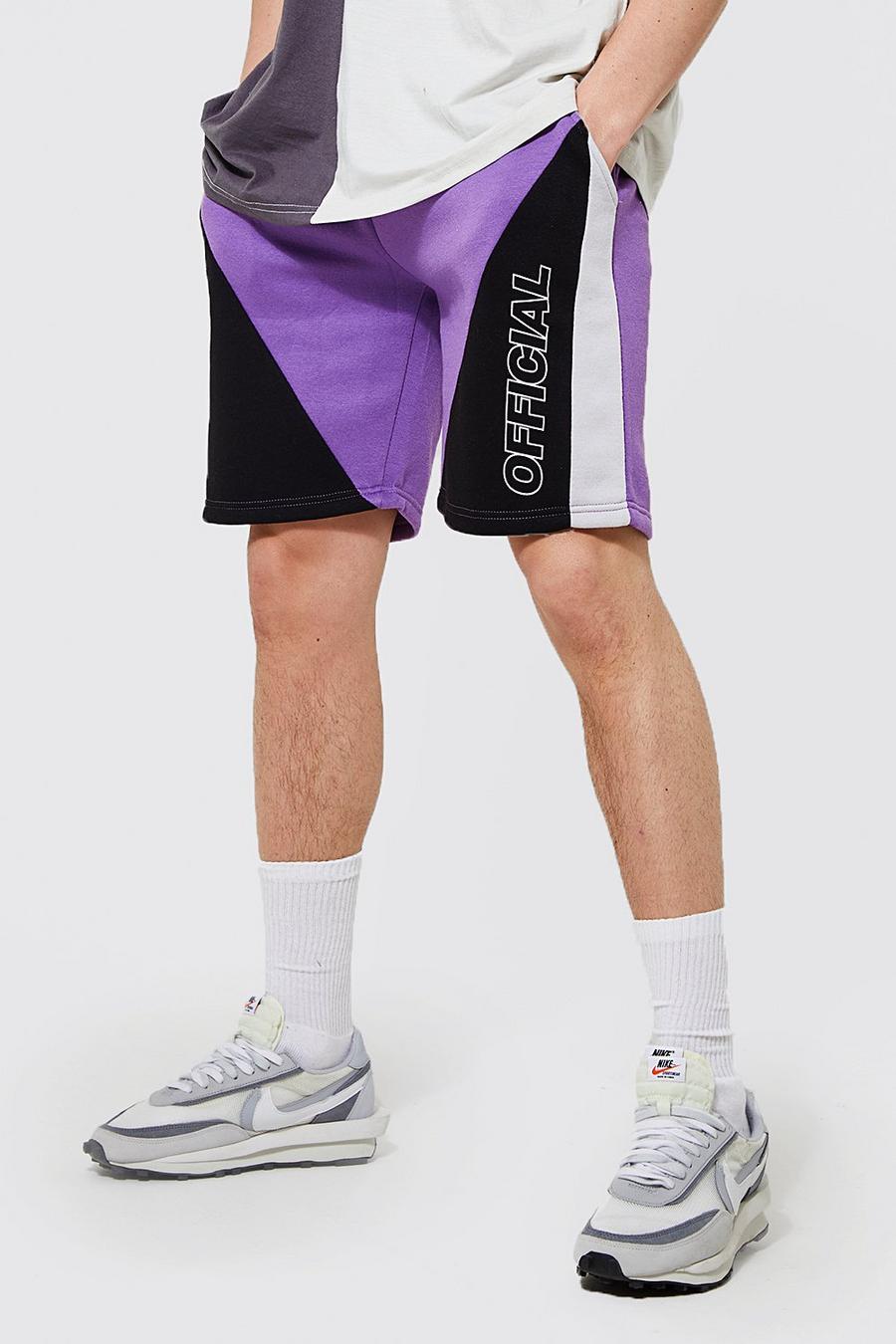 Purple Loose Fit Official Colour Block Shorts image number 1
