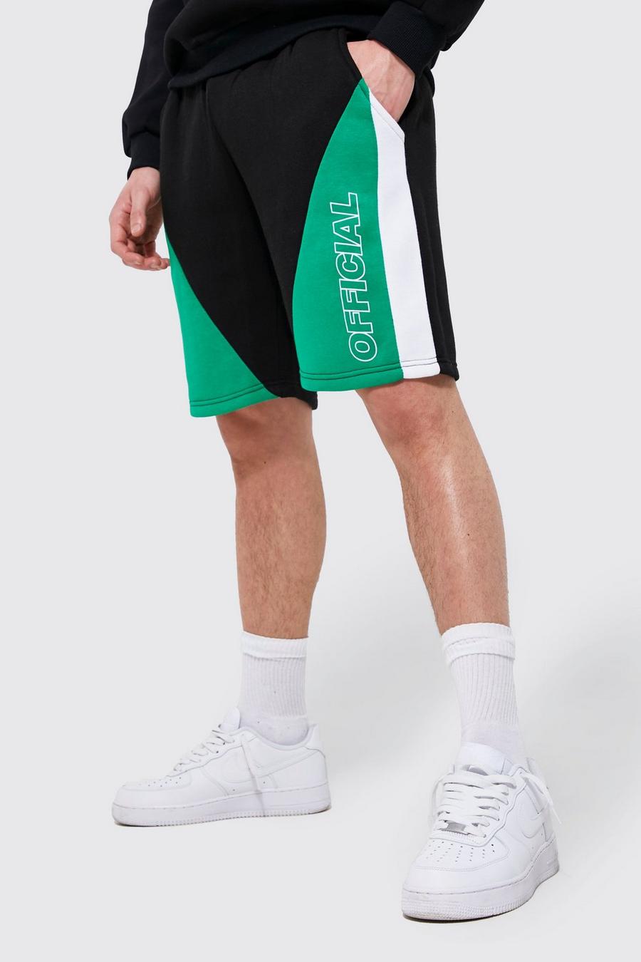 Black Loose Fit Official Colour Block Shorts image number 1