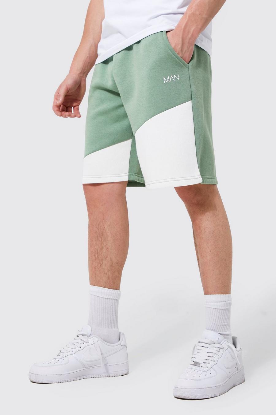 Sage vert Oversized Man Colour Block Jersey Shorts