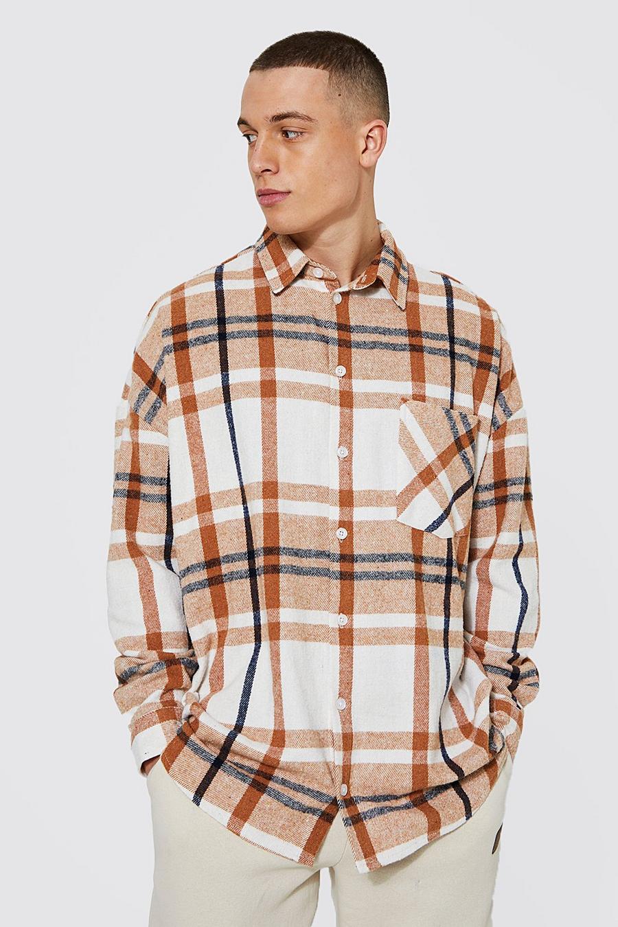 Brown Heavyweight Oversized Check Overshirt  image number 1