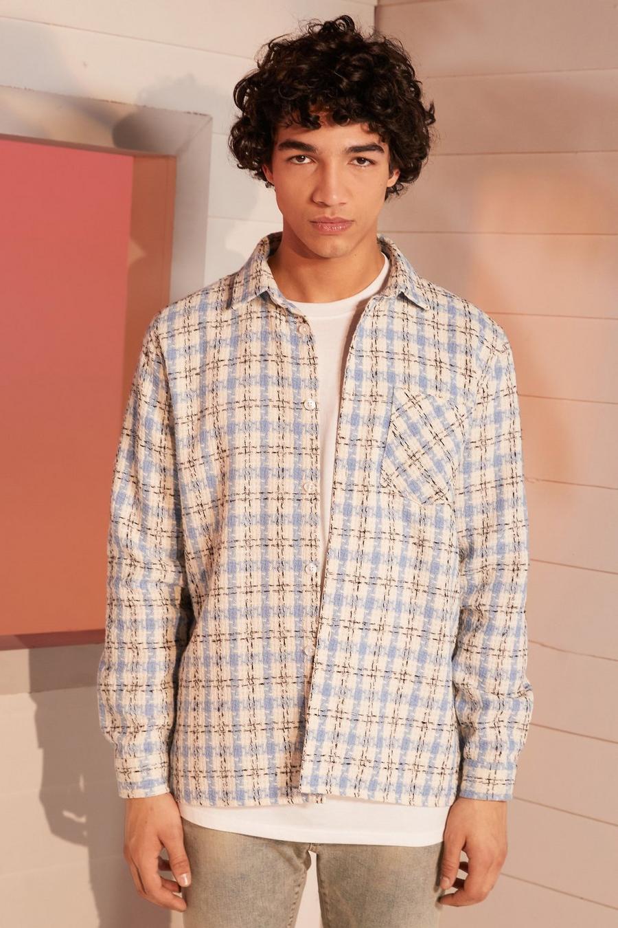 Blue Heavyweight Textured Check Overshirt image number 1