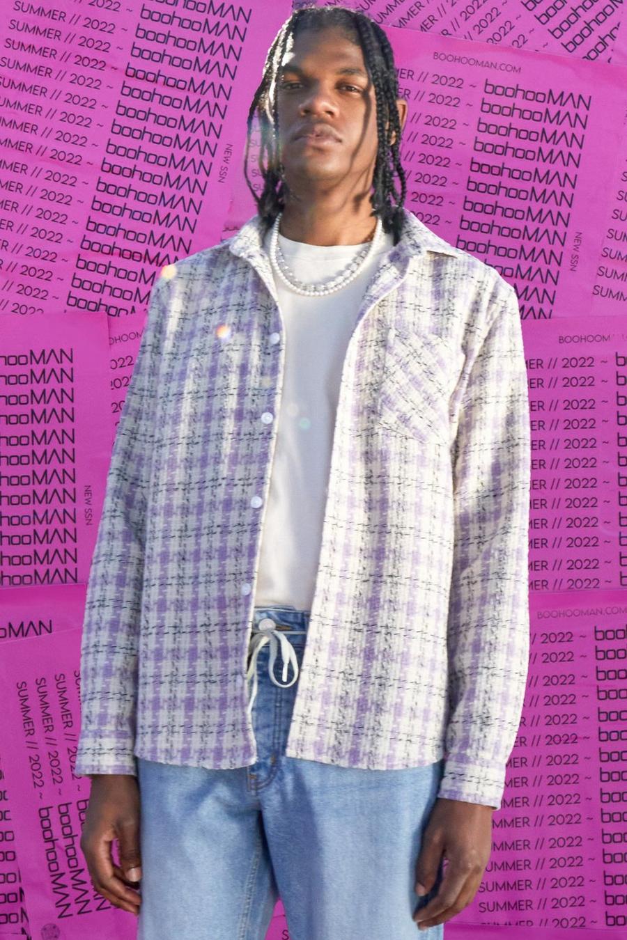 Lilac Heavyweight Textured Check Overshirt image number 1