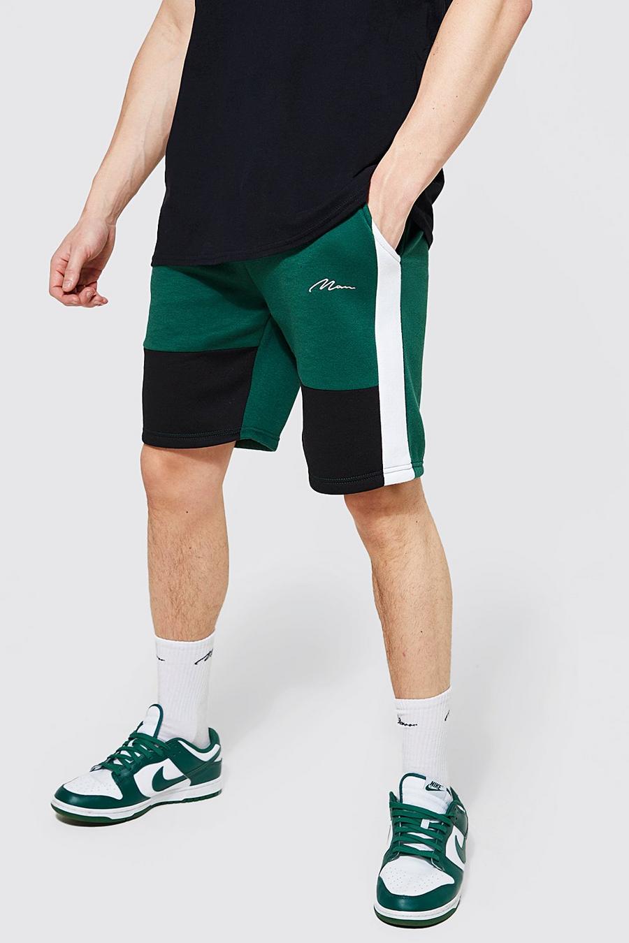 Forest green Loose Fit Man Signature Colour Block Shorts