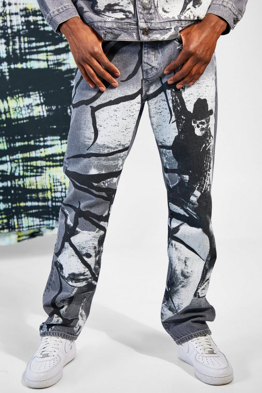Mid grey Relaxed Fit Bull Printed Jeans image number 1