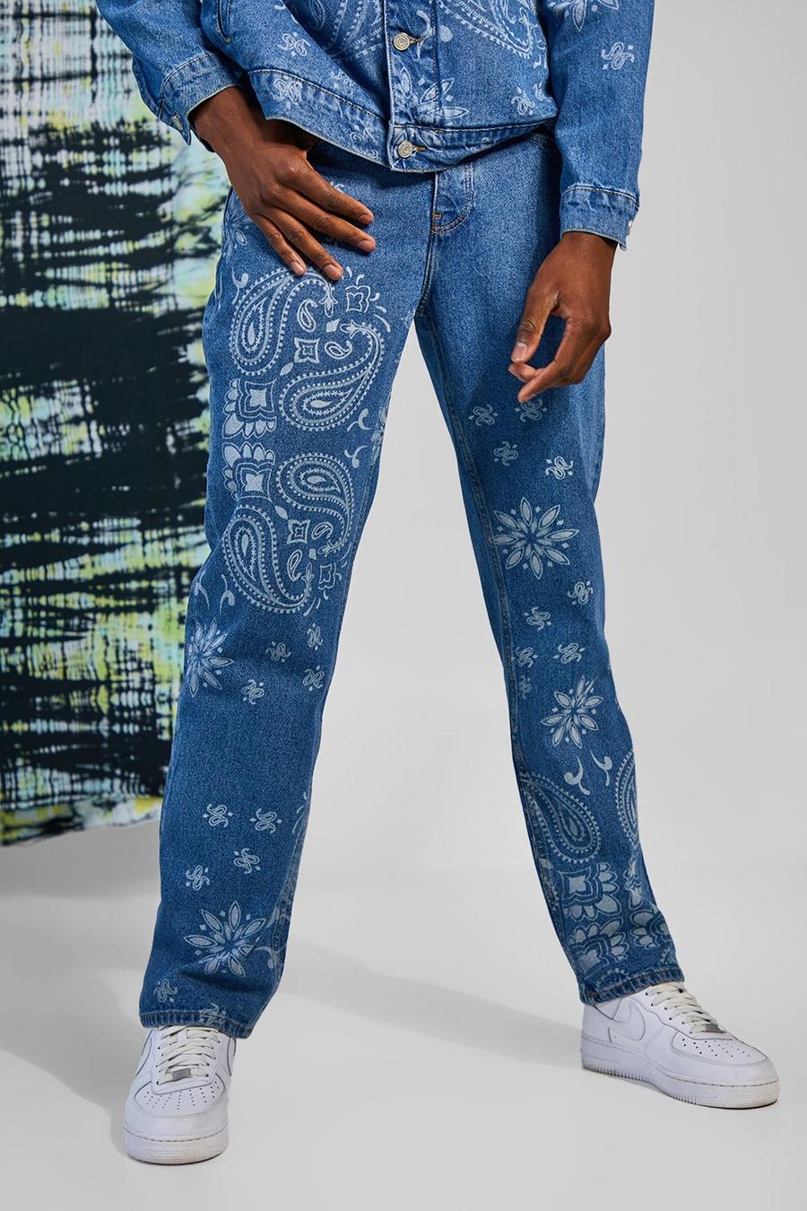 כחול בהיר blue ג'ינס בגזרה משוחררת עם הדפס פייזלי