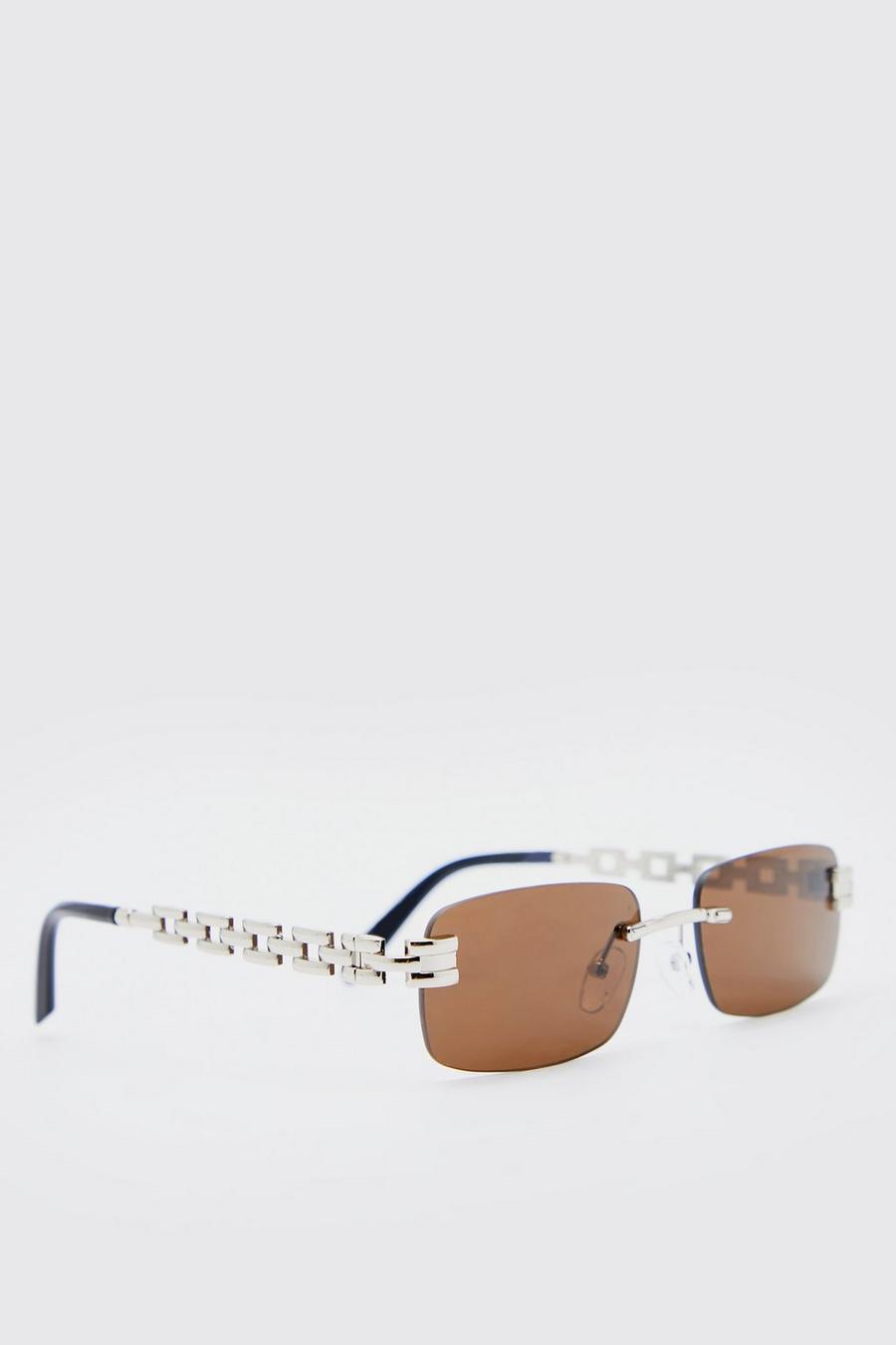 Brown Metal Chain Frameless Sunglasses wear image number 1