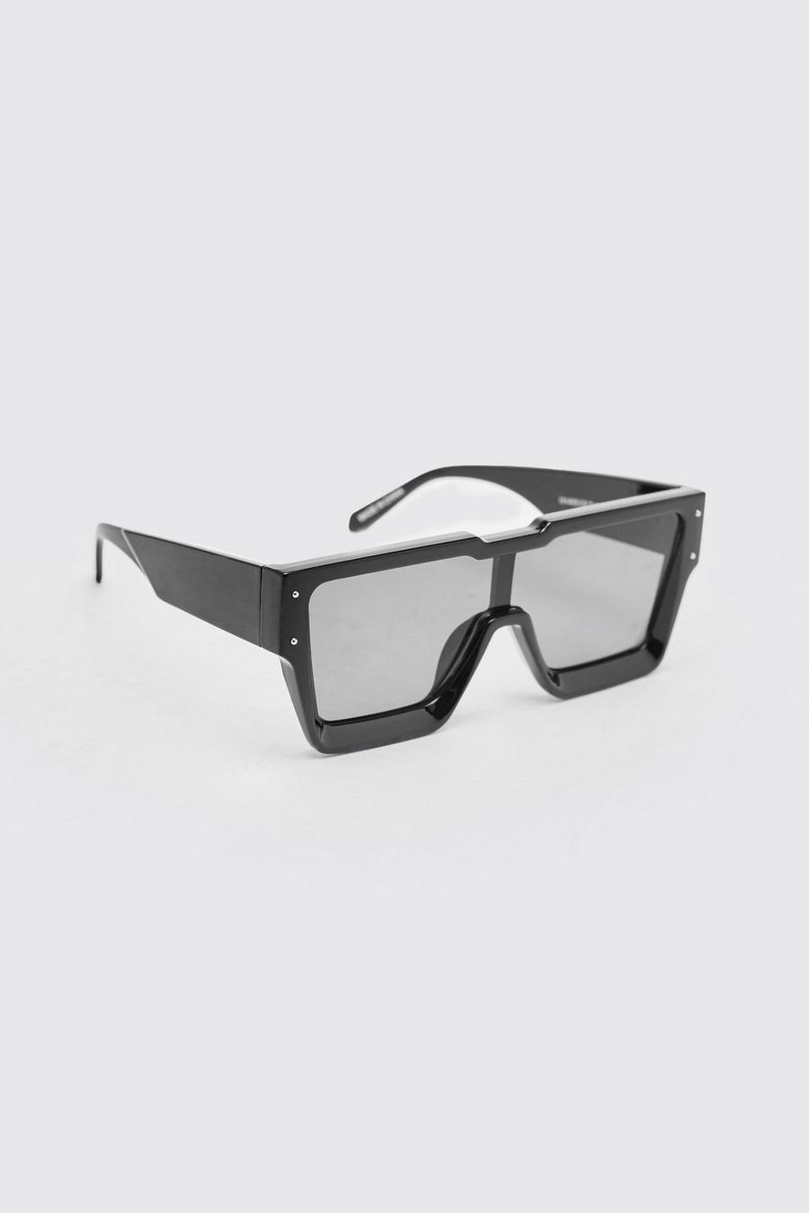 Black Plastic Deep Frame Chunky Sunglasses