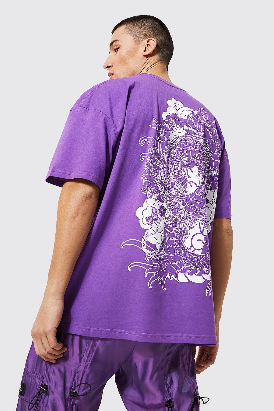 Purple Oversized Dragon Graphic Back Print T-shirt image number 1