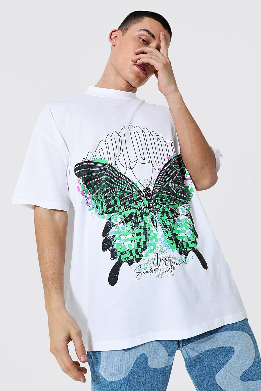 White Oversized Extended Neck Butterfly T-shirt image number 1