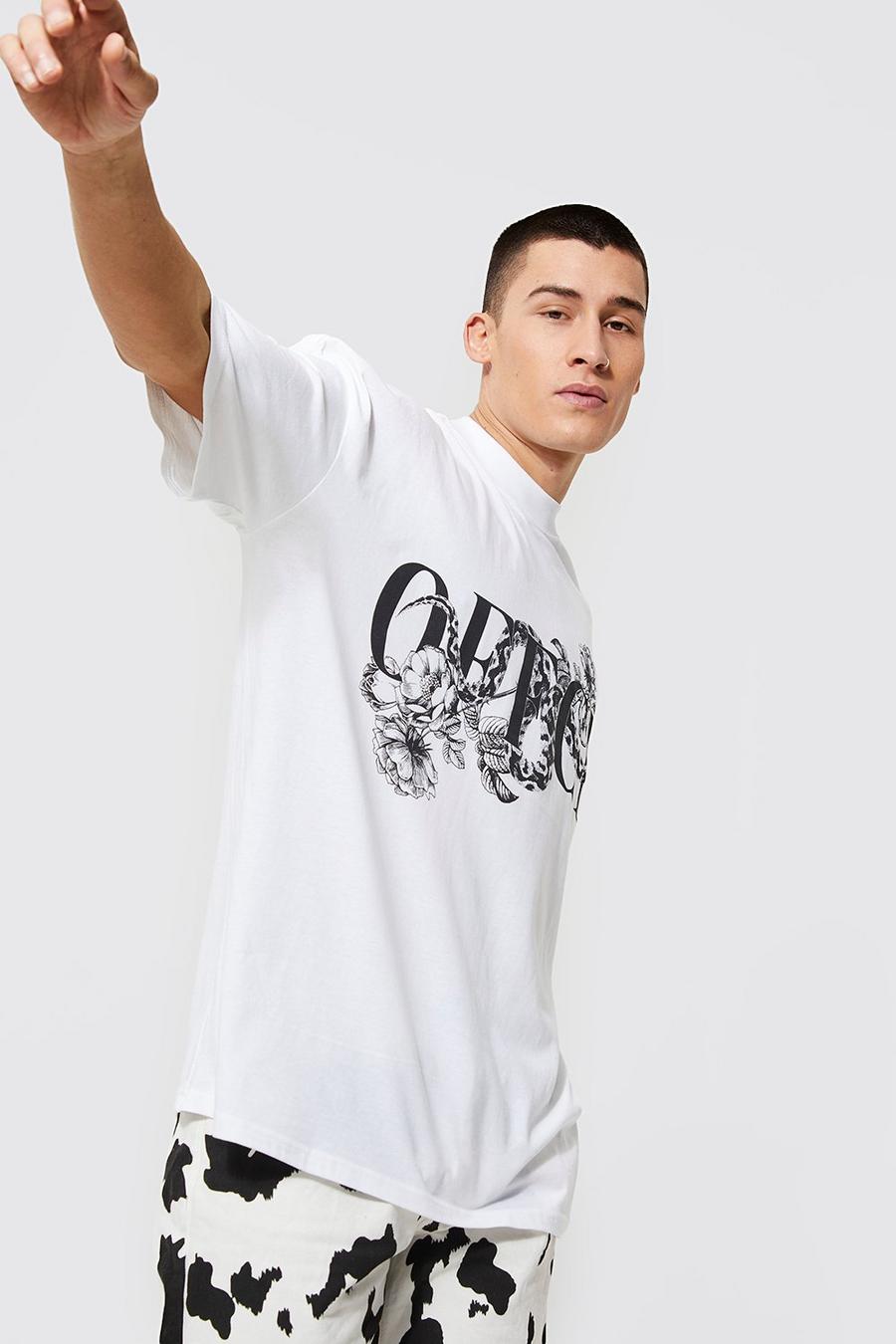 White Oversized Extended Neck Offcl Snake T-shirt image number 1