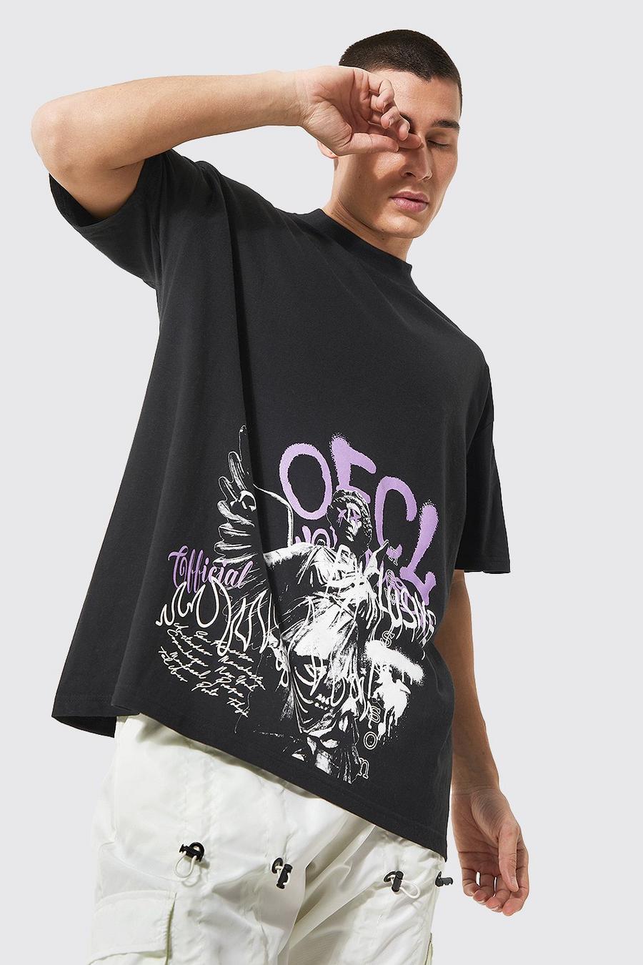 Black Oversized Extended Neck Statue Graphic Tshirt image number 1