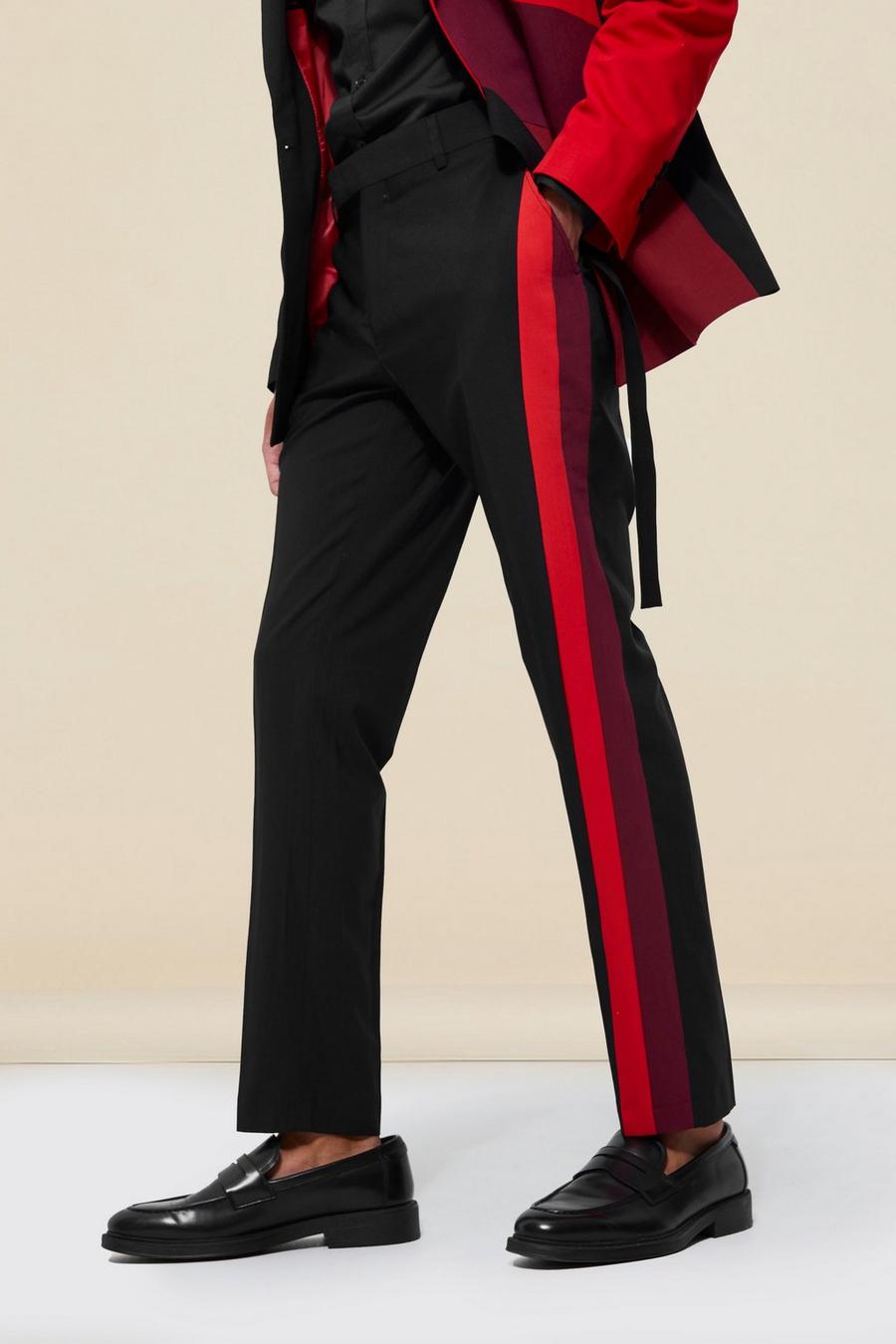 Red Skinny Spliced Suit Trousers image number 1