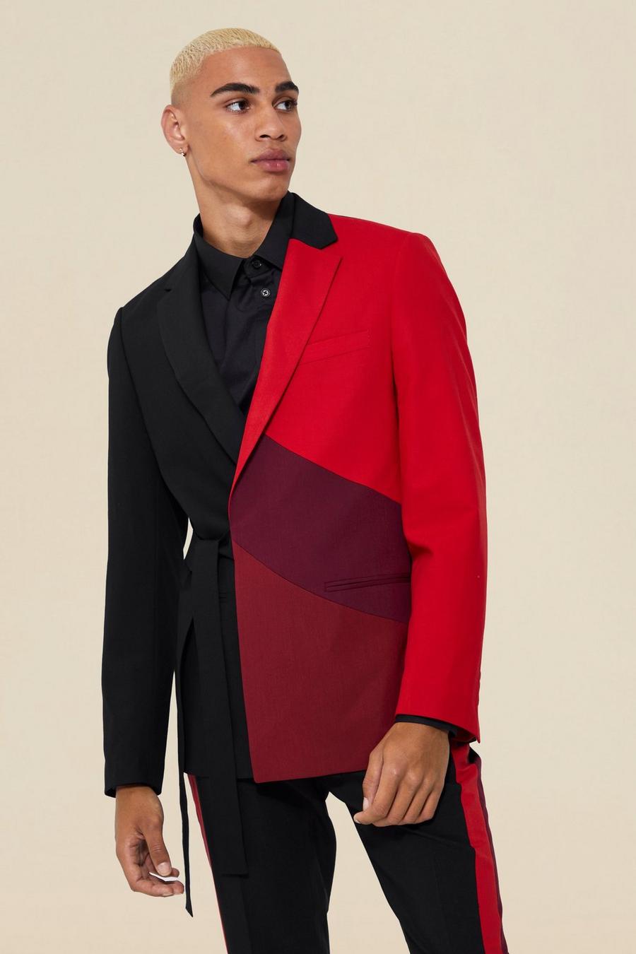 Red Double Breasted Skinny Wrap Suit Jacket  image number 1