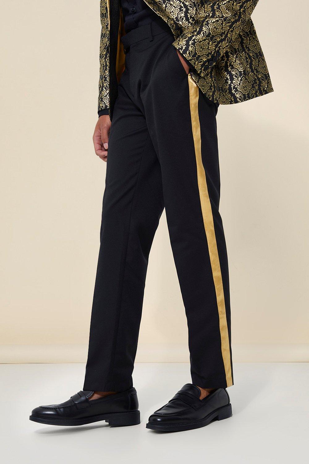 mens black pants with gold stripe