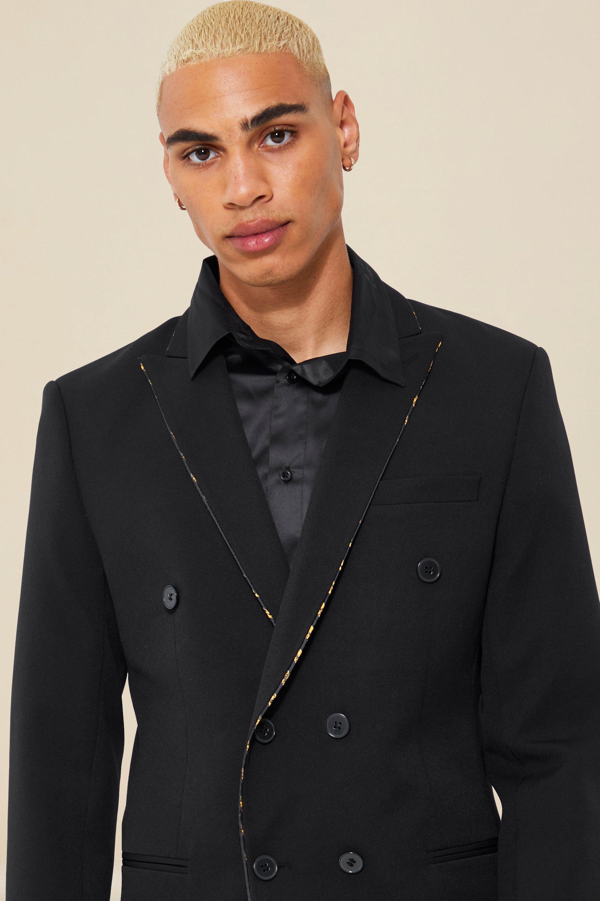 Mens black double breasted blazer with gold on sale buttons