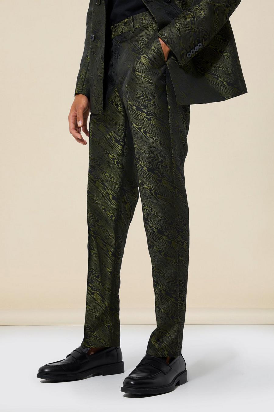 Gold Slim Jacquard Suit Trousers image number 1