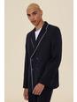 Black svart Double Breasted Relaxed Piping Suit Jacket 