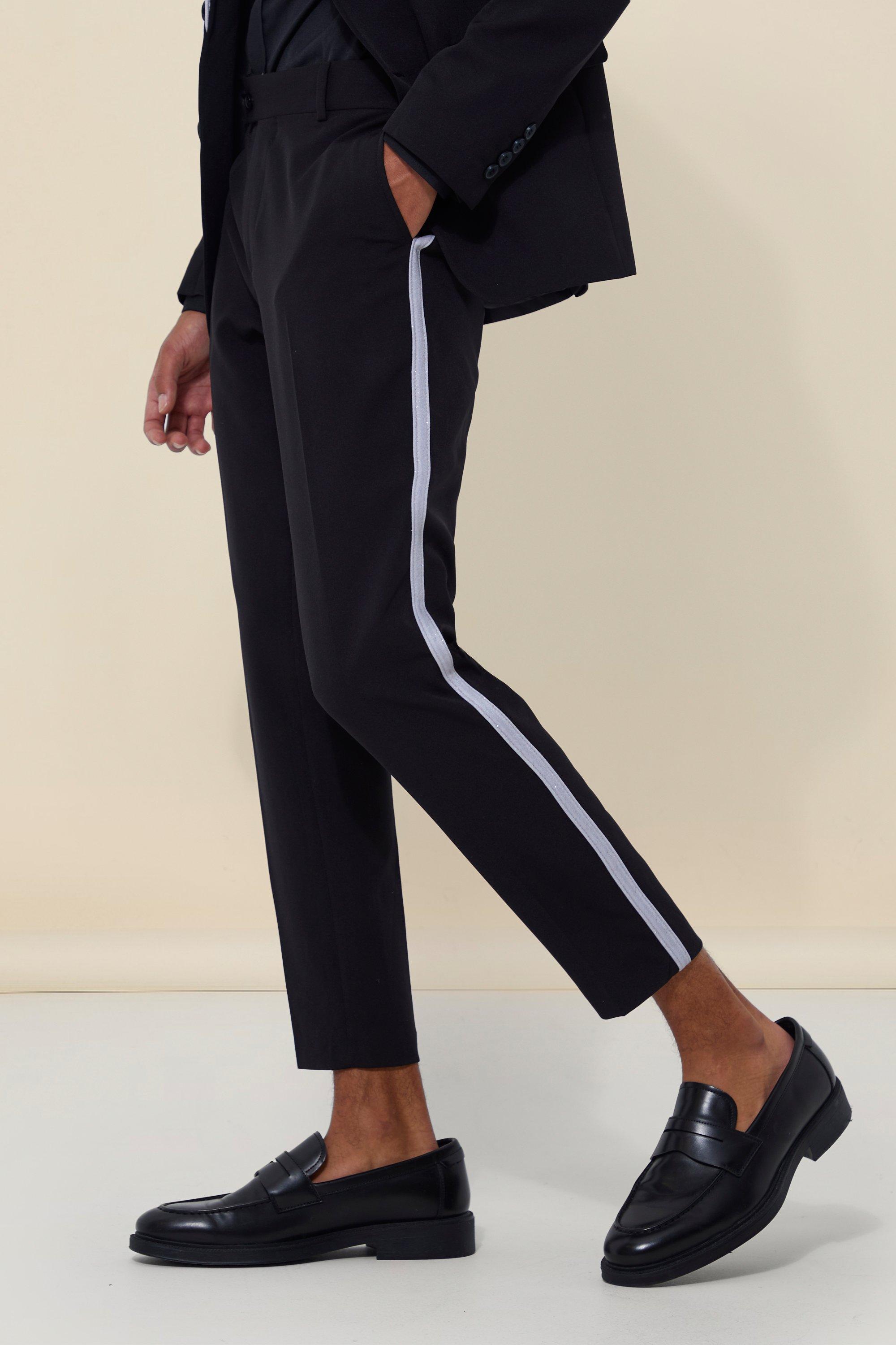 striped tape side sequin casual pants